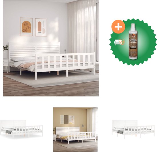 vidaXL Bedframe met hoofdbord massief hout wit 200x200 cm - Bed - Inclusief Houtreiniger en verfrisser