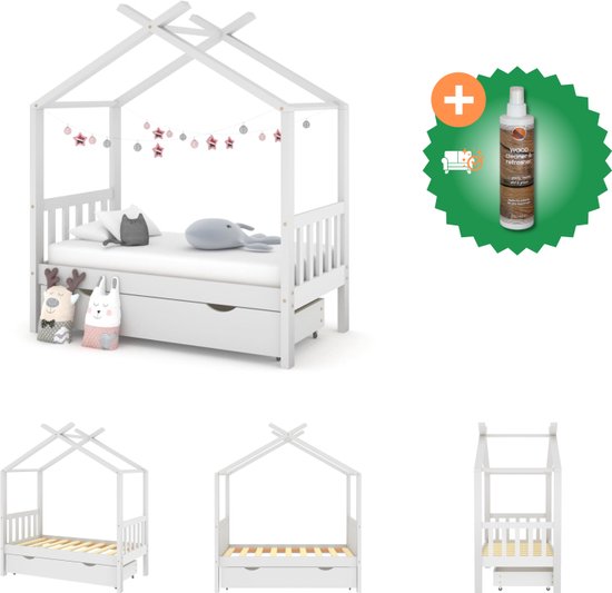 vidaXL Cadre de lit pour enfant avec tiroir Bois de pin massif 70x140 cm Blanc - Lit - Comprend un nettoyant et un assainisseur pour bois