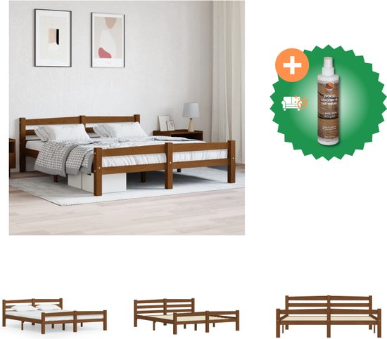 vidaXL Bedframe massief grenenhout honingbruin 160x200 cm - Bed - Inclusief Houtreiniger en verfrisser