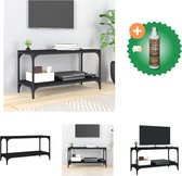vidaXL Tv-meubel 80x33x41 cm bewerkt hout en staal zwart - Kast - Inclusief Houtreiniger en verfrisser