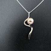 Hetty'S -Prachtige slangenhanger - Zoetwater parel - Collier 45 cm - 925 zilver