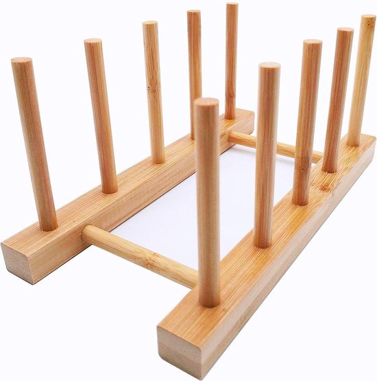 Support Vertical En Bambou Pour Assiettes Et Couvercles - 99x12.5x10.5 Cm - Rangement Placard Cuisine