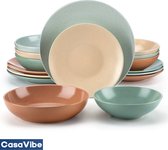 CasaVibe Luxe Serviesset – 16 delig – 4 persoons – Porselein - Bordenset – Dinner platen – Dessertborden - Kommen - Set - Multi Color