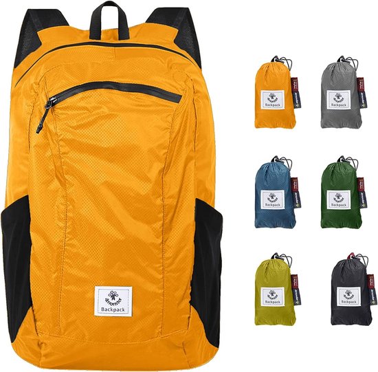 opvouwbare rugzak, ultralicht, uniseks, outdoor, waterdichte wandelrugzak voor kamperen, wandelen, reizen, sporten, klimmen, fietsen, oranje, 24L