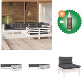 vidaXL 9 delige Loungeset met kussens massief grenenhout wit Tuinset Inclusief Houtreiniger en verfrisser