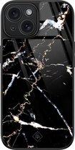 Casimoda® hoesje - Geschikt voor iPhone 15 - Marmer Zwart - Luxe Hard Case Zwart - Backcover telefoonhoesje - Zwart