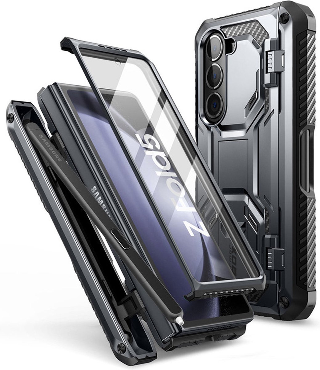 Armorbox Geschikt Voor Galaxy Z Fold5 hoesje met screen protector en penhouder - Zwart