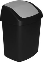 Afvalemmer met zwenkdeksel 15 L in zwart/grijs, plastic, 30,6 x 24,8 x 41,8 cm