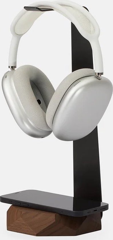 Oakywood 2in1 Headphones Stand - Massief Walnoot - Echt Hout Koptelefoon Standaard Houder met 10W Draadloze Oplader