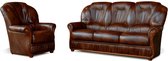 Driezitsbank en fauteuil DAPHNE van 100% buffel leer - bruin L 183 cm x H 97 cm x D 91 cm