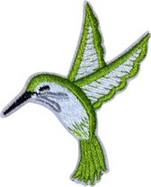 Kolibrie Vogeltje Strijk Embleem Patch 6 cm / 7.6 cm / Groen Wit