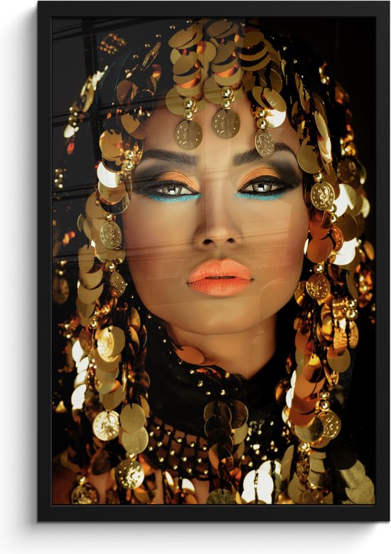 Fotolijst incl. Poster - Vrouw - Cleopatra - Goud - Sieraden - Make up - Luxe - Posterlijst