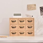 Houten lade-organizer, desktop-opbergkast, schuifladen voor thuis, kantoor, bureau, organisatie en opslag, 9 laden, mini-commode met metalen handgrepen, naturel