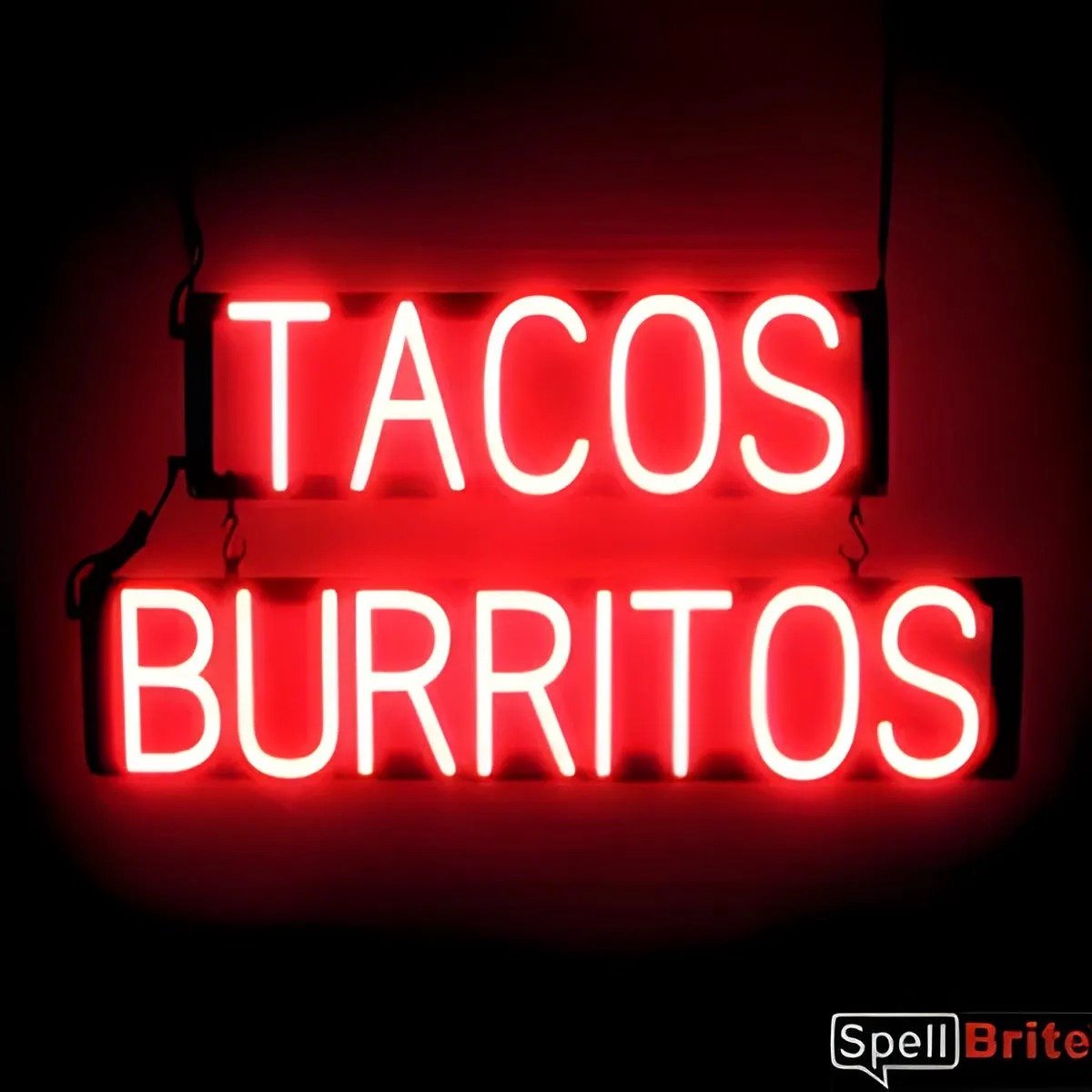 TACOS BURRITOS - Lichtreclame Neon LED bord verlicht | SpellBrite | 74 x 38 cm | 6 Dimstanden - 8 Lichtanimaties | Reclamebord neon verlichting