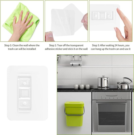 MSYU Poubelle De Cuisine Avec Couvercle, 8 L, En Acier Inoxydable, U00e0 Accrocher Aux Tiroirs Et Aux Portes D'armoire, Montage Mural, Poubelle U00e0 Compost Bio, Pour Salle De Bain, Bureau, Chambre U00e0