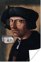 Zelfportret van oude meester Jacob Cornelisz van Oostsanen bewerkt met bril 60x90 cm - Foto print op Poster (wanddecoratie woonkamer / slaapkamer)