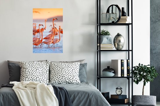 Poster - Cadre photo - Flamingo - Coucher de soleil - Vogel - Tropical - Cadre - 60x90 cm - Cadre affiche - Poster flamant rose - Poster animaux - Photo sous cadre - Décoration chambre
