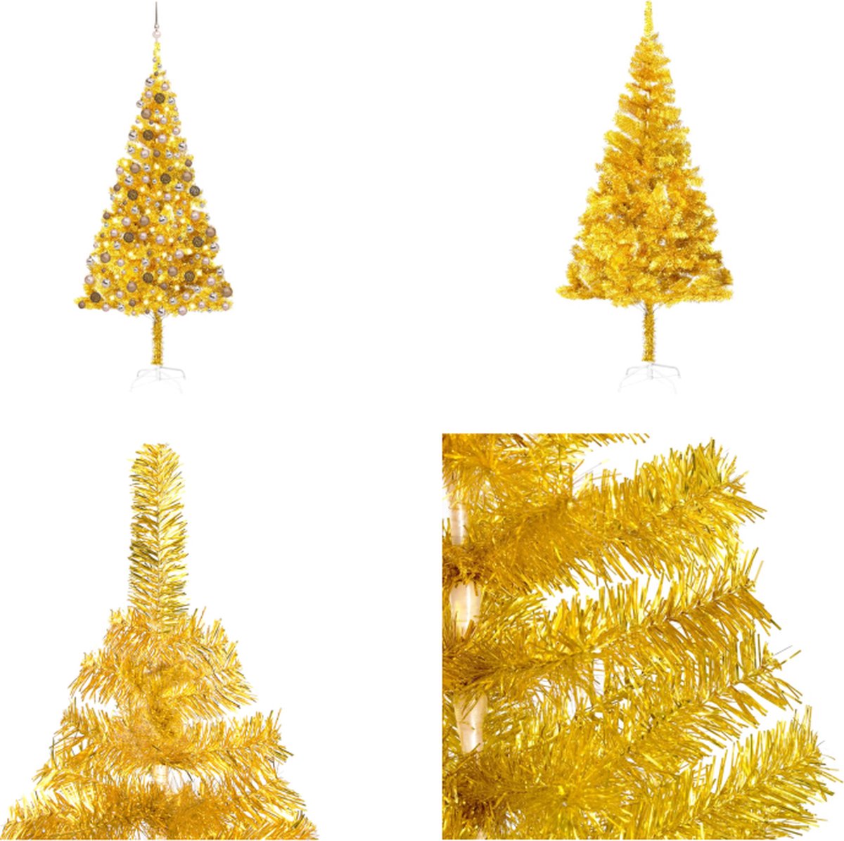 vidaXL Kunstkerstboom met LED's en kerstballen 240 cm PET goudkleurig - Kunstkerstboom - Kunstkerstbomen - Kerstboom - Kerstdecoratie