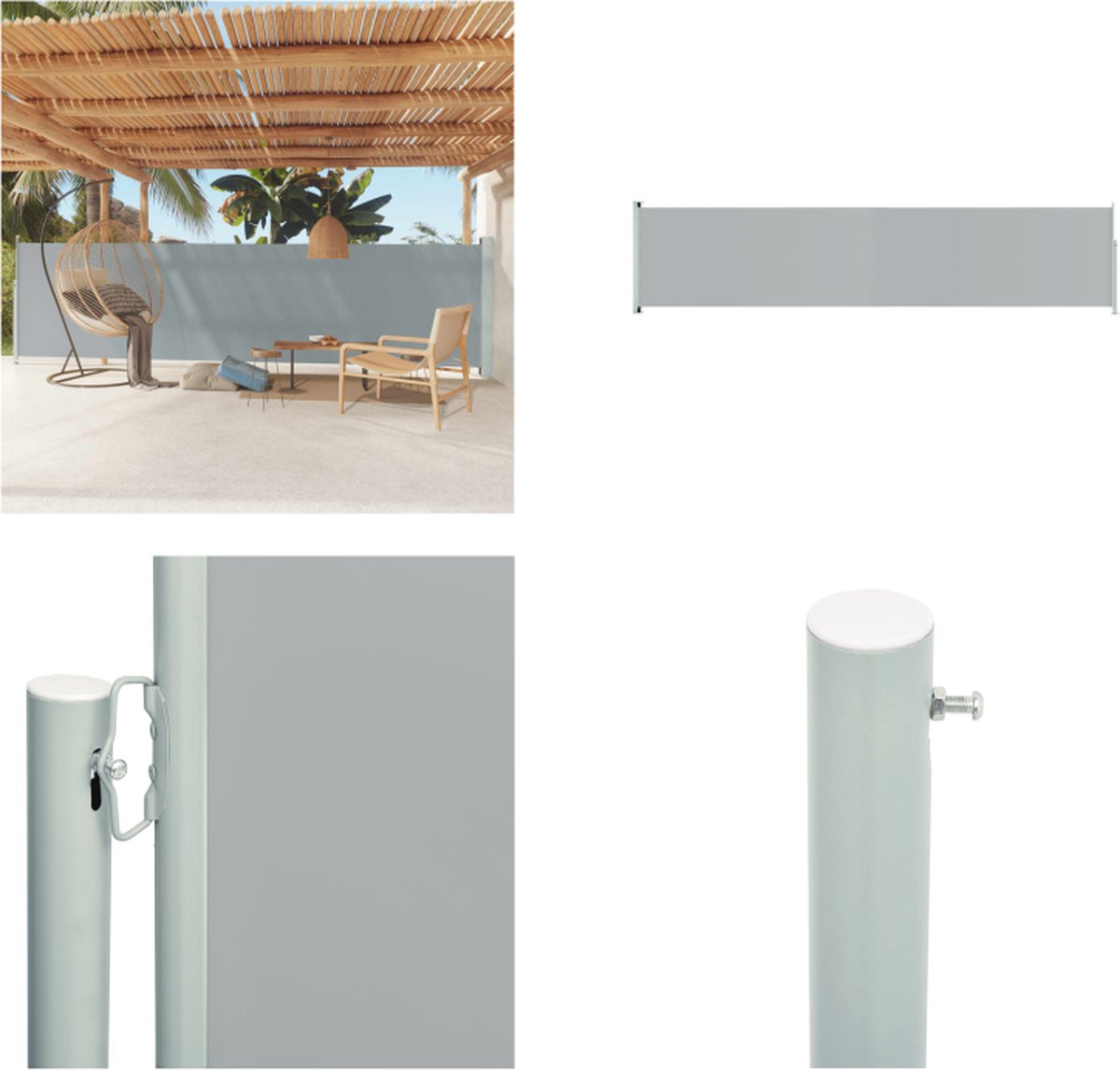 VidaXL Tuinscherm uittrekbaar 140x600 cm grijs Windscherm Windschermen Zijscherm Zijschermen