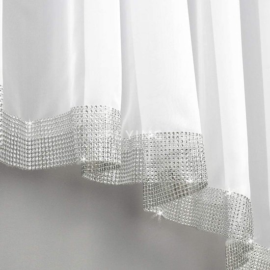 Vitrage kant-en-klaar met plooiband off white