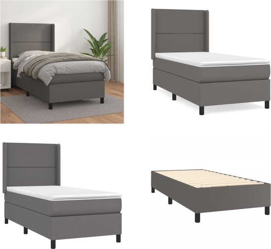 vidaXL Boxspring avec matelas Simili cuir Gris 100x200 cm - Boxspring - Sommiers - Lit - Meubles de couchage