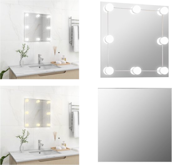 vidaXL Wandspiegel met LED-lampen vierkant glas - Wandspiegel Met LED-verlichting - Wandspiegels Met LED-verlichting - Wandspiegel Met LED - Wandspiegel Met LED's