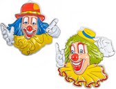 Assiettes de décoration de carnaval/ party - 2x Têtes de Clown - décoration murale/murale - 50 x 50 cm - plastique