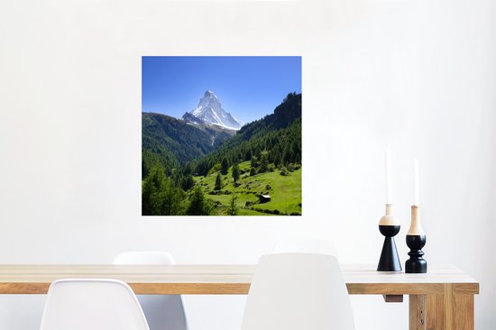 Affiche Alpes suisses au Cervin avec des arbres verts - 50x50 cm