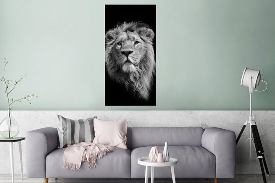 Affiche Lion asiatique sur fond noir en noir et blanc - 60x120 cm