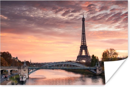 Ochtendschemering over Parijs Poster 90x60 cm - Foto print op Poster (wanddecoratie woonkamer / slaapkamer) / Europa Poster