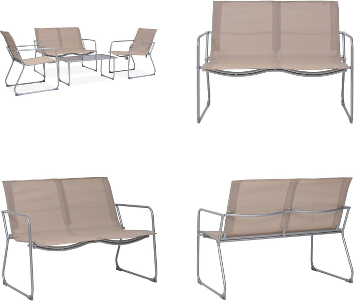 vidaXL 4-delige Loungeset stof en staal taupe