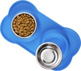 JAXY Voerbak Kat - Voerbak Hond - Voerbakken - Drinkbak - Voerbakjes Kat - Kattenvoerbakjes - RVS - Voedselveilig Siliconen - Blauw - Maat M