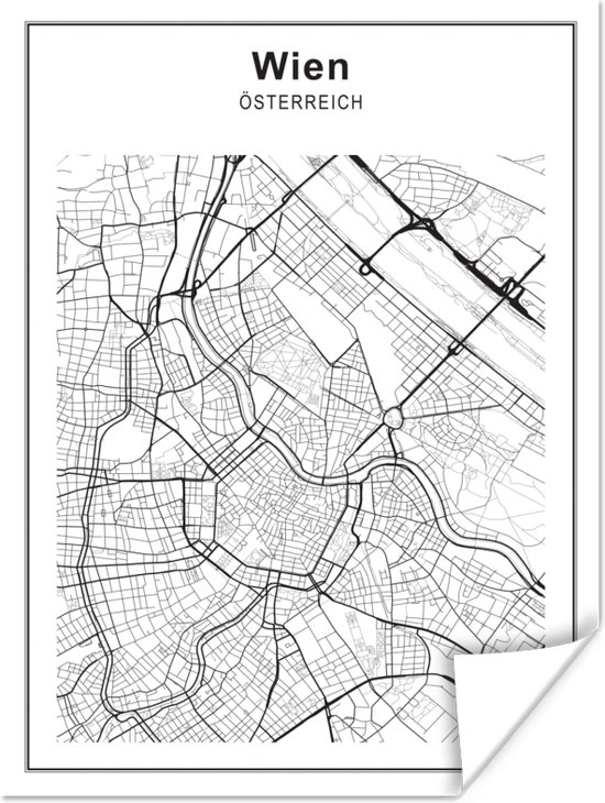 Poster Plan de Ville - Vienne - Zwart et Wit - 30x40 cm