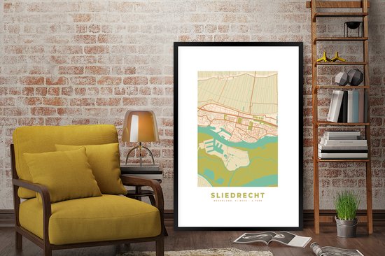 Cadre photo avec affiche - Carte - Plan d'étage - Sliedrecht - 80x120 cm - Cadre pour affiche - Plan de la ville
