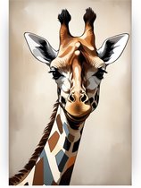 Giraffe art deco - Art deco schilderijen - Schilderij giraffe - Klassiek schilderijen - Schilderij op canvas - Wanddecoratie slaapkamer - 40 x 60 cm 18mm