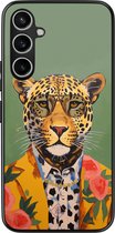 Casimoda® hoesje - Geschikt voor Samsung Galaxy S23 FE - Luipaard Hipster - Zwart TPU Backcover - Luipaardprint - Groen
