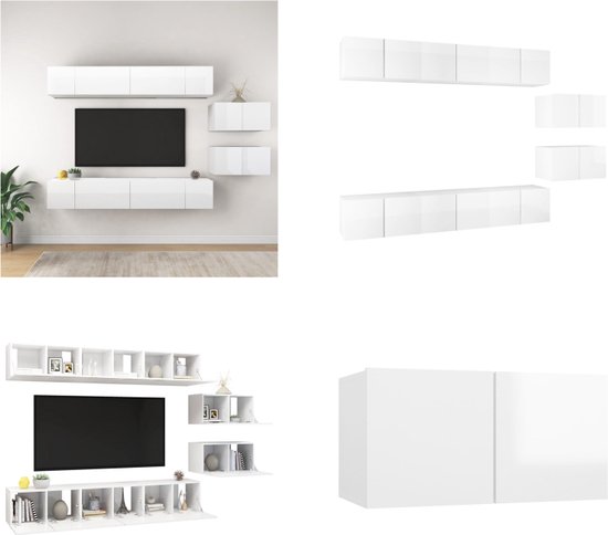 vidaXL Tv-meubelen 8 st spaanplaat hoogglans wit - Tv-kastenset - Tv-kastensets - Tv-kasten - Tv-meubelset