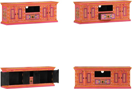 vidaXL Tv-meubel 110x30x40 cm massief mangohout roze - Tv-meubel - Tv-meubelen - Tv-standaard - Televisiemeubel