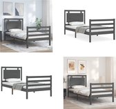 vidaXL Bedframe met hoofdbord massief hout grijs 90x200 cm - Bedframe - Bedframes - Bed - Eenpersoonsbed