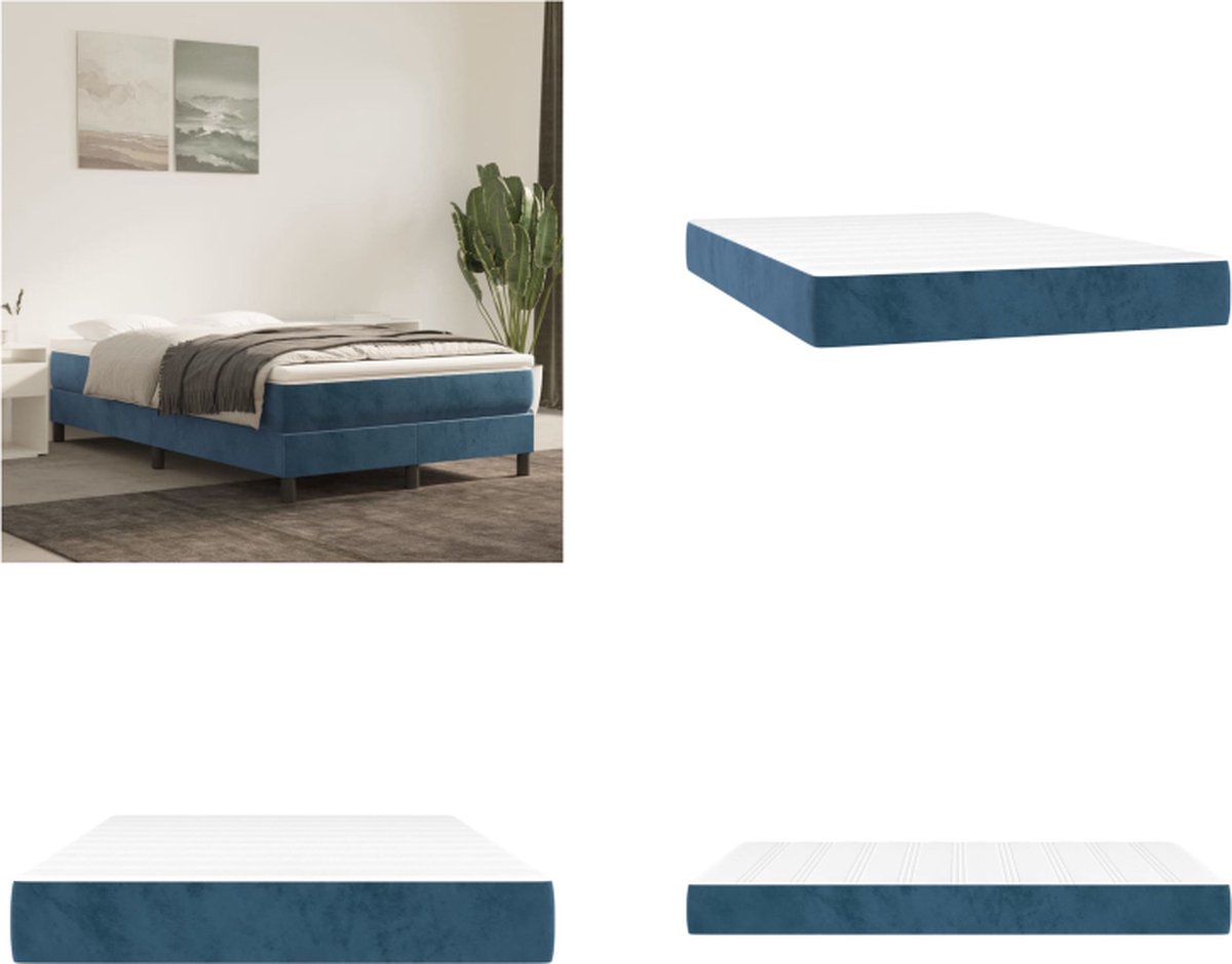 vidaXL - Pocketveringmatras - medium - 120x200x20 - cm - fluweel - donkerblauw