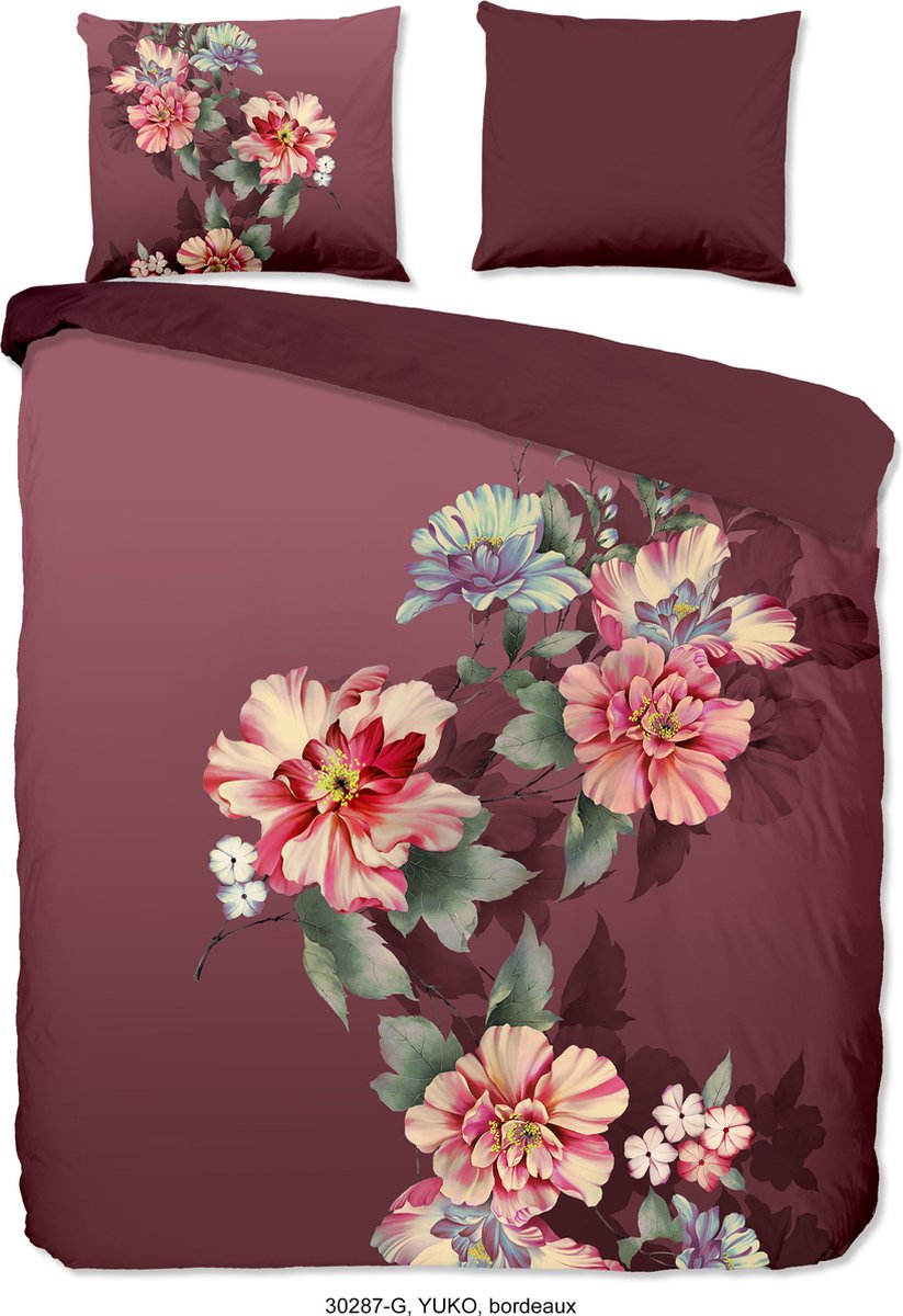 Good Morning Dekbedovertrek "bloemen" - Bordeaux - (200x200/220 cm) - Katoen
