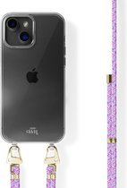xoxo Wildhearts siliconen hoesje - Geschikt voor iPhone 15 Plus - Purple Fever - Telefoonhoesje - Hoesje met koord - telefoonkoord - Paars - Transparant hoesje