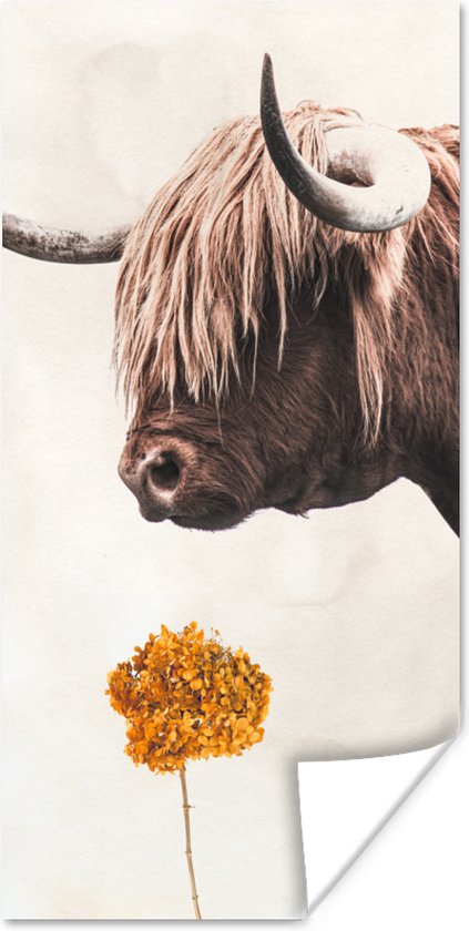 Poster Schotse hooglander - Vintage - Bloem - 60x120 cm