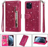Portemonnee Hoesje - Wallet Case - Rits Sparkly Glitter - Telefoonhoes met Kord Geschikt voor: Apple iPhone 11 Pro - Roze