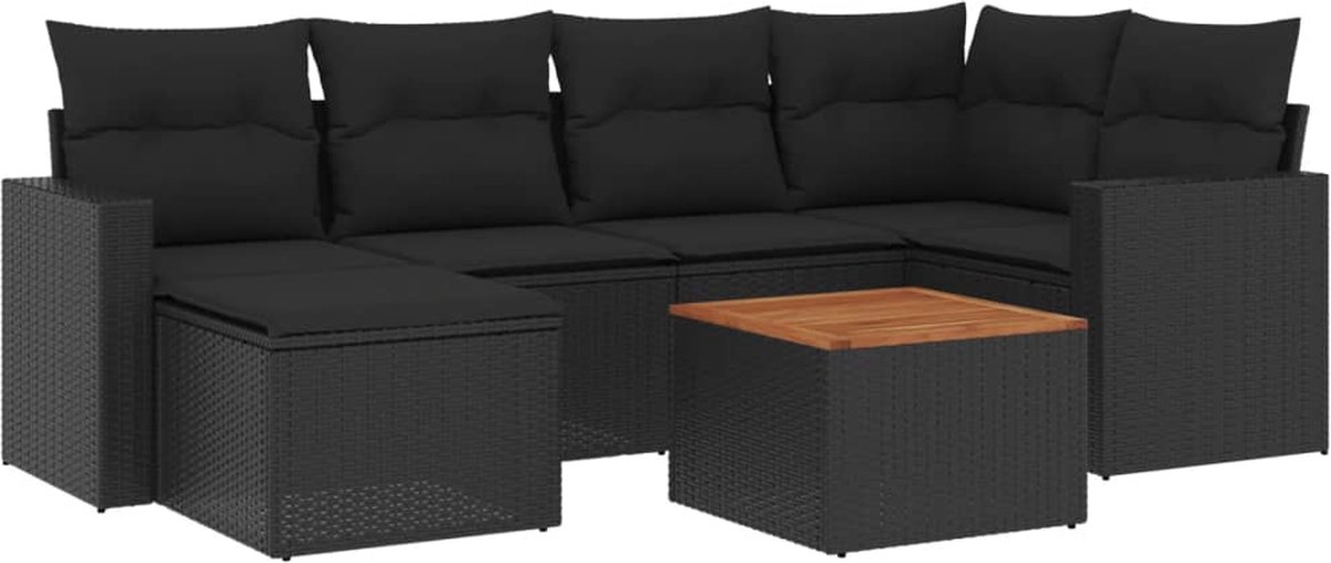 vidaXL 7-delige - Loungeset - met - kussens - poly - rattan - zwart