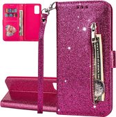 Portemonnee Hoesje - Wallet Case - Rits Sparkly Glitter - Telefoonhoes met Kord Geschikt voor: OPPO A16 / A16s / A54s - Roze