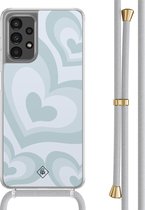 Casimoda® hoesje met grijs koord - Geschikt voor Samsung A13 4G - Hart Swirl Blauw - Afneembaar koord - TPU/polycarbonaat - Blauw