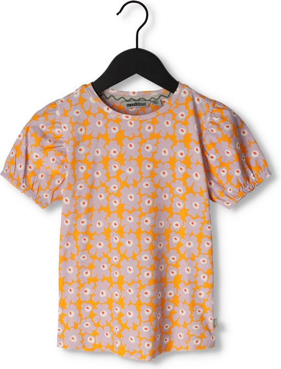 Moodstreet T-shirt Aop Flower With Puffed Sleeve Tops & T-shirts Meisjes - Shirt - Lila - Maat 134/140
