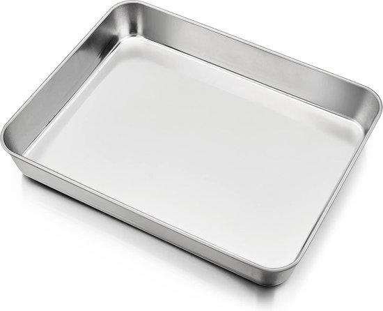 Foto: Bakplaat roestvrij staal kleine ovenschaal vetpan ovenvorm oven rechthoekige diepe ovenplaat taartplaat voor bakken braden serveren niet giftig en gezond vaatwasmachinebestendig
