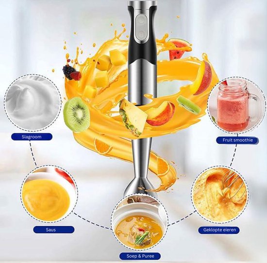 Staafmixer Set - 4-in-1 Staafmixerset Met 2 Snelheden en Turbofunctie - Hakmolen - Inclusief Maatbeker en opbergrek– 1200W - 25 x 23 x 14 cm van Merkloos — afbeelding 2